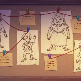 an example mystery-solving board from Merryshire Detective Club book